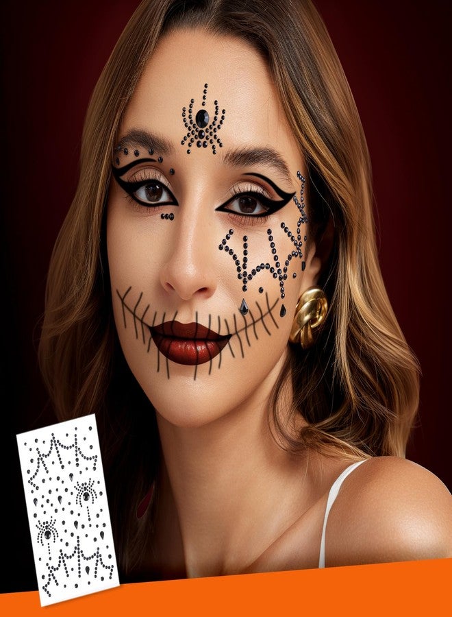 واي جي دي زد مجوهرات الوجه من YGDZ، مجوهرات وجه للنساء، ملصقات حمراء وسوداء مرصعة بأحجار الراين، ملصقات مكياج للهالوين، ملصقات ثلاثية الأبعاد على شكل شبكة عنكبوت، إكسسوارات حفلات الرقص - Image 5